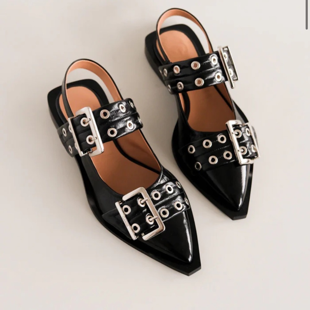 Ganni Chunky Buckle Welt Ballerina Size 41